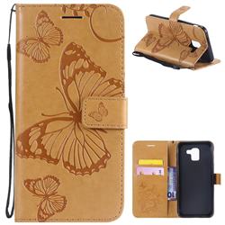 Embossing 3D Butterfly Leather Wallet Case for Samsung Galaxy J6 (2018) SM-J600F - Yellow