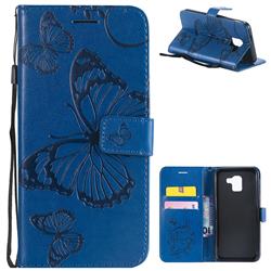 Embossing 3D Butterfly Leather Wallet Case for Samsung Galaxy J6 (2018) SM-J600F - Blue