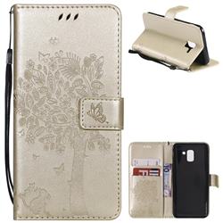 Embossing Butterfly Tree Leather Wallet Case for Samsung Galaxy J6 (2018) SM-J600F - Champagne