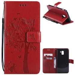 Embossing Butterfly Tree Leather Wallet Case for Samsung Galaxy J6 (2018) SM-J600F - Red