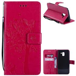 Embossing Butterfly Tree Leather Wallet Case for Samsung Galaxy J6 (2018) SM-J600F - Rose