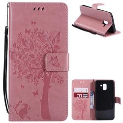 Embossing Butterfly Tree Leather Wallet Case for Samsung Galaxy J6 (2018) SM-J600F - Pink