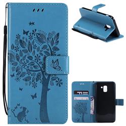 Embossing Butterfly Tree Leather Wallet Case for Samsung Galaxy J6 (2018) SM-J600F - Blue