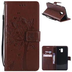 Embossing Butterfly Tree Leather Wallet Case for Samsung Galaxy J6 (2018) SM-J600F - Brown