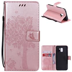Embossing Butterfly Tree Leather Wallet Case for Samsung Galaxy J6 (2018) SM-J600F - Rose Pink