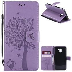 Embossing Butterfly Tree Leather Wallet Case for Samsung Galaxy J6 (2018) SM-J600F - Violet