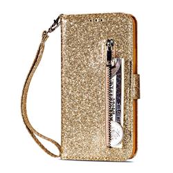 Glitter Shine Leather Zipper Wallet Phone Case for Samsung Galaxy J6 (2018) SM-J600F - Gold