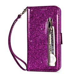 Glitter Shine Leather Zipper Wallet Phone Case for Samsung Galaxy J6 (2018) SM-J600F - Purple