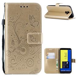 Intricate Embossing Butterfly Circle Leather Wallet Case for Samsung Galaxy J6 (2018) SM-J600F - Champagne