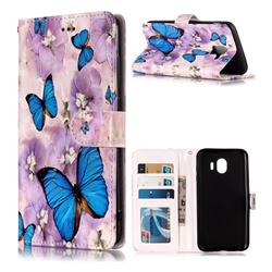 Purple Flowers Butterfly 3D Relief Oil PU Leather Wallet Case for Samsung Galaxy J6 (2018) SM-J600F