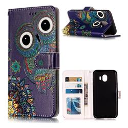 Folk Owl 3D Relief Oil PU Leather Wallet Case for Samsung Galaxy J6 (2018) SM-J600F
