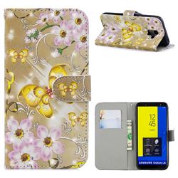 Golden Butterfly 3D Painted Leather Phone Wallet Case for Samsung Galaxy J6 (2018) SM-J600F