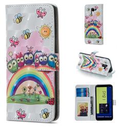 Rainbow Owl Family 3D Painted Leather Phone Wallet Case for Samsung Galaxy J6 (2018) SM-J600F
