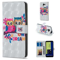 Couple Owl 3D Painted Leather Phone Wallet Case for Samsung Galaxy J6 (2018) SM-J600F