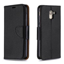 Classic Luxury Litchi Leather Phone Wallet Case for Samsung Galaxy J6 (2018) SM-J600F - Black