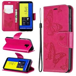 Embossing Double Butterfly Leather Wallet Case for Samsung Galaxy J6 (2018) SM-J600F - Red