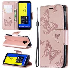 Embossing Double Butterfly Leather Wallet Case for Samsung Galaxy J6 (2018) SM-J600F - Rose Gold
