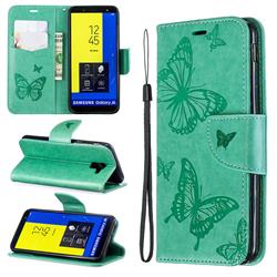 Embossing Double Butterfly Leather Wallet Case for Samsung Galaxy J6 (2018) SM-J600F - Green