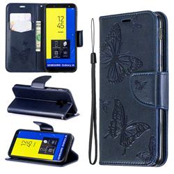 Embossing Double Butterfly Leather Wallet Case for Samsung Galaxy J6 (2018) SM-J600F - Dark Blue