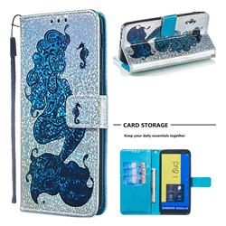 Mermaid Seahorse Sequins Painted Leather Wallet Case for Samsung Galaxy J6 (2018) SM-J600F