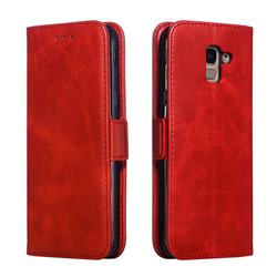 Retro Classic Calf Pattern Leather Wallet Phone Case for Samsung Galaxy J6 (2018) SM-J600F - Red