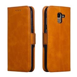 Retro Classic Calf Pattern Leather Wallet Phone Case for Samsung Galaxy J6 (2018) SM-J600F - Yellow