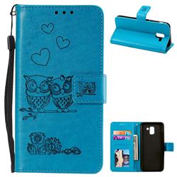 Embossing Owl Couple Flower Leather Wallet Case for Samsung Galaxy J6 (2018) SM-J600F - Blue