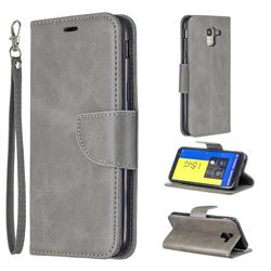 Classic Sheepskin PU Leather Phone Wallet Case for Samsung Galaxy J6 (2018) SM-J600F - Gray