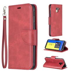 Classic Sheepskin PU Leather Phone Wallet Case for Samsung Galaxy J6 (2018) SM-J600F - Red