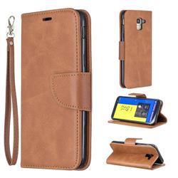Classic Sheepskin PU Leather Phone Wallet Case for Samsung Galaxy J6 (2018) SM-J600F - Brown
