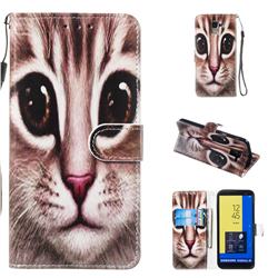 Coffe Cat Smooth Leather Phone Wallet Case for Samsung Galaxy J6 (2018) SM-J600F