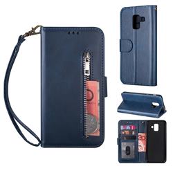 Retro Calfskin Zipper Leather Wallet Case Cover for Samsung Galaxy J6 (2018) SM-J600F - Blue