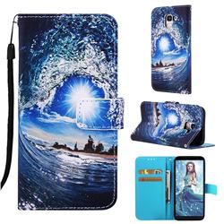 Waves and Sun Matte Leather Wallet Phone Case for Samsung Galaxy J6 (2018) SM-J600F