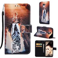 Cat and Tiger Matte Leather Wallet Phone Case for Samsung Galaxy J6 (2018) SM-J600F