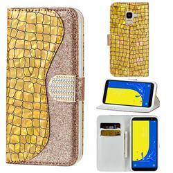 Glitter Diamond Buckle Laser Stitching Leather Wallet Phone Case for Samsung Galaxy J6 (2018) SM-J600F - Gold