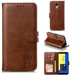 Embossing Happy Cat Leather Wallet Case for Samsung Galaxy J6 (2018) SM-J600F - Brown