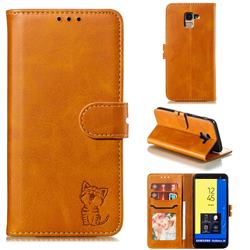 Embossing Happy Cat Leather Wallet Case for Samsung Galaxy J6 (2018) SM-J600F - Yellow