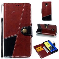 Retro Magnetic Stitching Wallet Flip Cover for Samsung Galaxy J6 (2018) SM-J600F - Dark Red