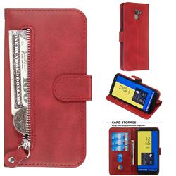 Retro Luxury Zipper Leather Phone Wallet Case for Samsung Galaxy J6 (2018) SM-J600F - Red