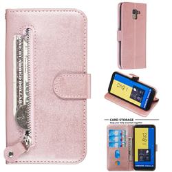 Retro Luxury Zipper Leather Phone Wallet Case for Samsung Galaxy J6 (2018) SM-J600F - Pink