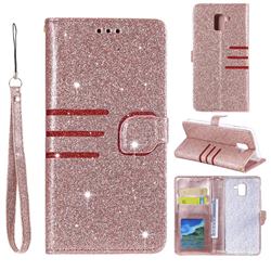 Retro Stitching Glitter Leather Wallet Phone Case for Samsung Galaxy J6 (2018) SM-J600F - Rose Gold