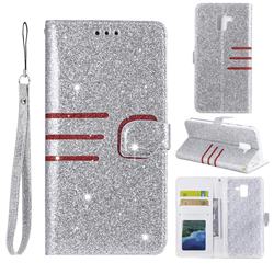 Retro Stitching Glitter Leather Wallet Phone Case for Samsung Galaxy J6 (2018) SM-J600F - Silver
