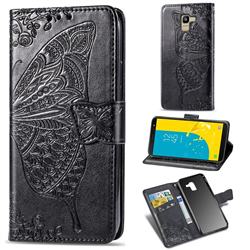 Embossing Mandala Flower Butterfly Leather Wallet Case for Samsung Galaxy J6 (2018) SM-J600F - Black