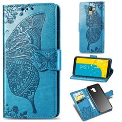 Embossing Mandala Flower Butterfly Leather Wallet Case for Samsung Galaxy J6 (2018) SM-J600F - Blue