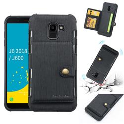 Brush Multi-function Leather Phone Case for Samsung Galaxy J6 (2018) SM-J600F - Black