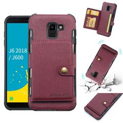 Brush Multi-function Leather Phone Case for Samsung Galaxy J6 (2018) SM-J600F - Wine Red