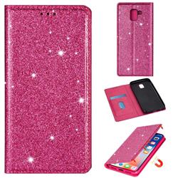 Ultra Slim Glitter Powder Magnetic Automatic Suction Leather Wallet Case for Samsung Galaxy J6 (2018) SM-J600F - Rose Red