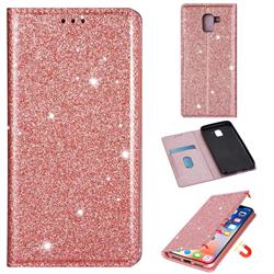 Ultra Slim Glitter Powder Magnetic Automatic Suction Leather Wallet Case for Samsung Galaxy J6 (2018) SM-J600F - Rose Gold