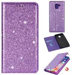 Ultra Slim Glitter Powder Magnetic Automatic Suction Leather Wallet Case for Samsung Galaxy J6 (2018) SM-J600F - Purple