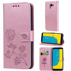 Embossing Rose Flower Leather Wallet Case for Samsung Galaxy J6 (2018) SM-J600F - Rose Gold
